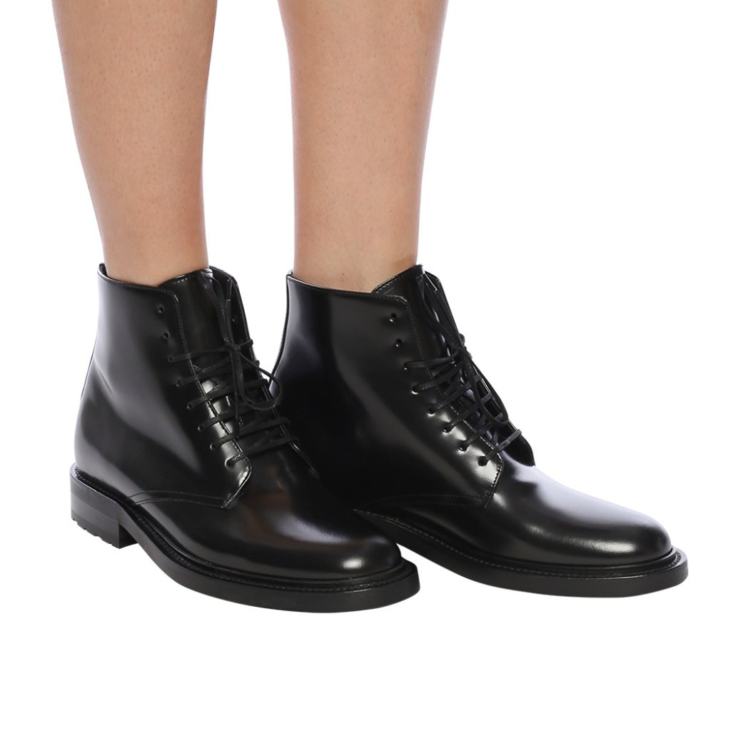 Nwb Saint Laurent Army Lace-Up Ankle Booties In Black